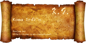 Koma Irén névjegykártya
